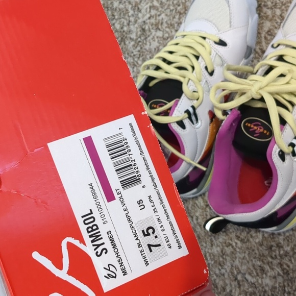 Es Symbol Puffy White Purple Skate Sneakers with Yellow Laces 90s Y2K - Picture 2 of 10